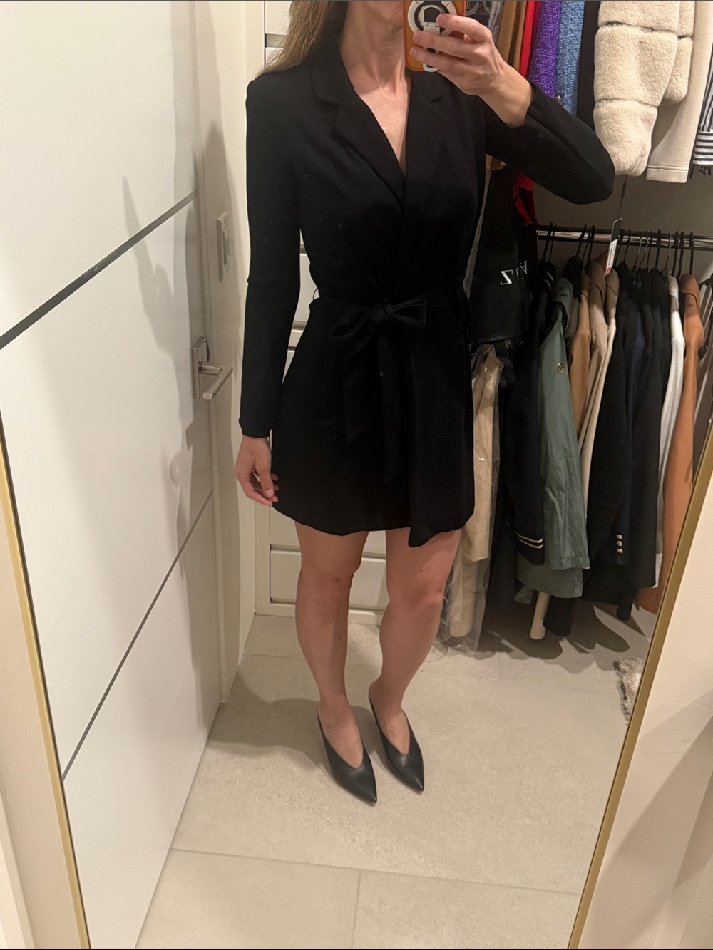 French Connection Black Blazer-Style Tie-Waist Mini Dress